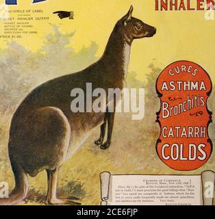 . L'hérald chrétien et les signes de notre époque . CURE °r fafarrh.AstHrra. Bronchite.Ha/ fièvre FAC-SIMILE DE L'ÉTIQUETTE CONTENANT L'ENSEMBLE D'INHALATEUR DE POCHE INHALATEUR de POCHE et lt;BOUTEILLE DE HYOMEIDROPPER et DIRECTIONS POUR UTILISATION PRIX $1.00.. Banque D'Images