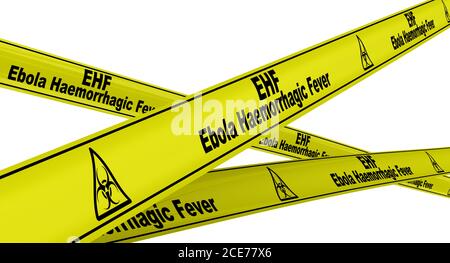 Fièvre hémorragique Ebola. Rubans d'avertissement jaunes avec texte noir fièvre hémorragique Ebola. Isolé. Illustration 3D Banque D'Images