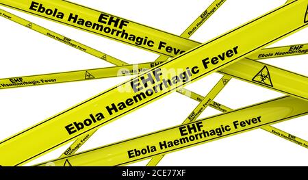 Fièvre hémorragique Ebola. Rubans d'avertissement jaunes avec texte noir fièvre hémorragique Ebola. Isolé. Illustration 3D Banque D'Images