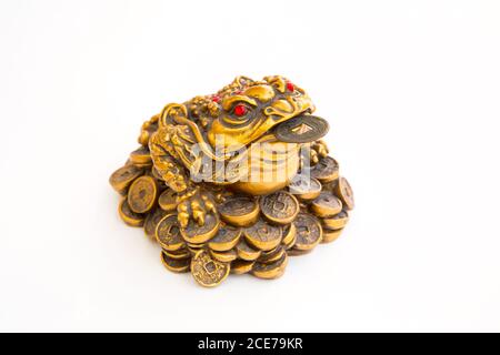 Grenouille d'argent avec la pièce, symbole feng shui Banque D'Images