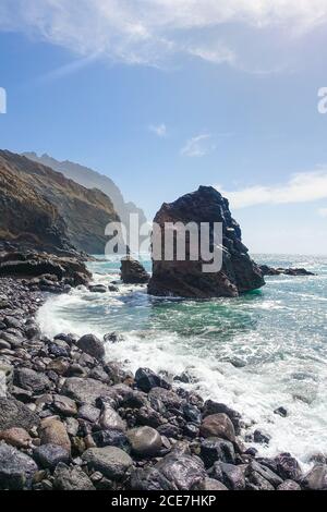 La belle plage Playa del Trigo près d'Alojera sur le île la Gomera Banque D'Images