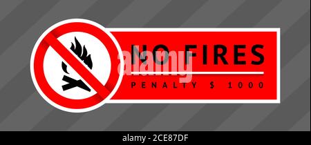 Panneau d'interdiction pas d'incendie, étiquette tendance, prêt à imprimer Illustration de Vecteur