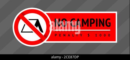 Panneau d'interdiction pas de camping, étiquette tendance, prêt à imprimer Illustration de Vecteur