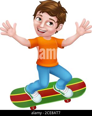 Enfants Skateboarding Boy Kid Cartoon Illustration de Vecteur