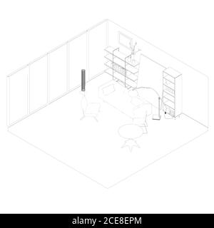 Le contour de l'intérieur du salon. Vue isométrique. Illustration vectorielle Illustration de Vecteur