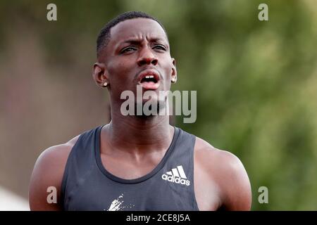 Utrecht, pays-Bas. 30 août 2020. UTRECHT, 30-08-2020, Atletiekbaan Nieuw Maarschalkerweerd, Taymir Burnett pendant le deuxième jour des championnats néerlandais de piste et de terrain. Crédit : Pro Shots/Alamy Live News Banque D'Images