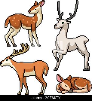 pixel art set cerf sauvage isolé Illustration de Vecteur