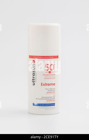 Ultrasun SPF 50 plus écran solaire Banque D'Images