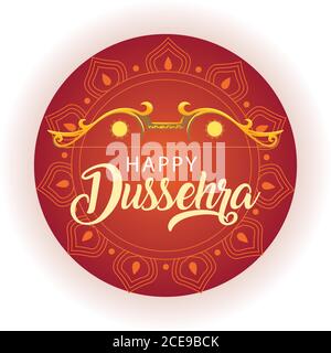 Arc traditionnel et flèche pour festival Happy Dussehra sur orange arrière-plan Illustration de Vecteur