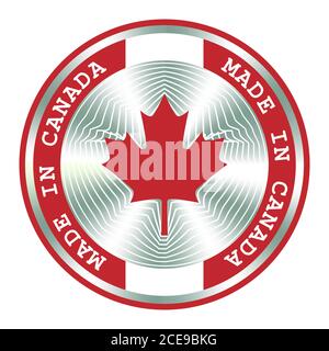 Fabriqué au Canada signe de production local, autocollant, sceau, timbre. Enseigne hologramme ronde pour la conception d'étiquettes et la commercialisation nationale au Canada Illustration de Vecteur