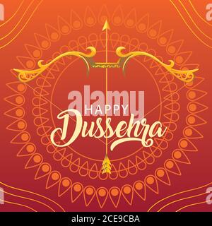 Carte festival Dussehra avec lettrage or et illustration vectorielle de décoration conception Illustration de Vecteur