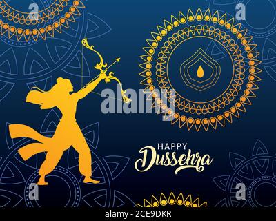 Modèle avec lord rama et étiquette Happy Dussehra illustration vectorielle conception Illustration de Vecteur