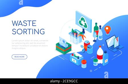Tri des déchets - bannière web isométrique moderne et colorée Illustration de Vecteur
