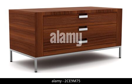 Commode en bois isolé sur blanc Banque D'Images