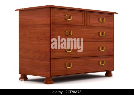 Commode en bois isolé sur blanc Banque D'Images