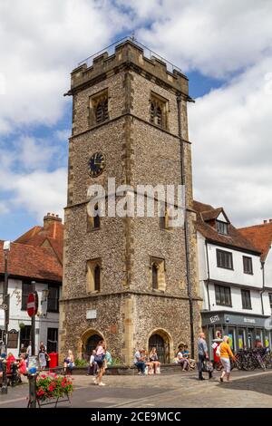 The Clock Tower, le seul beffroi médiéval encore en vie en Angleterre, St Albans, Hertfordshire, Royaume-Uni. Banque D'Images