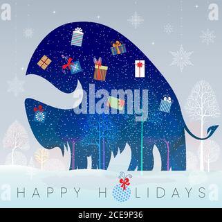 Année du bœuf en chinois. Conception d'espace inversé et négatif. Bonne Année. Carte de vœux des fêtes. Illustration. Banque D'Images