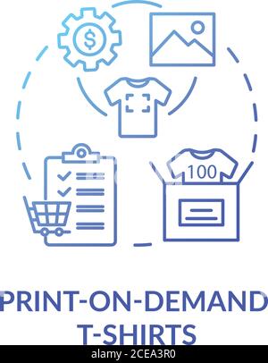 Icône du concept des T-shirts imprimés à la demande. Marché de la mode, l'idée d'affaires en ligne mince illustration. Service de vêtements personnalisable. Isoler le vecteur Illustration de Vecteur