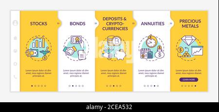 Modèle de scénario d'intégration des types de placement. Diversification du capital. Gestion financière site mobile réactif avec icônes. Parcours des pages Web s Illustration de Vecteur