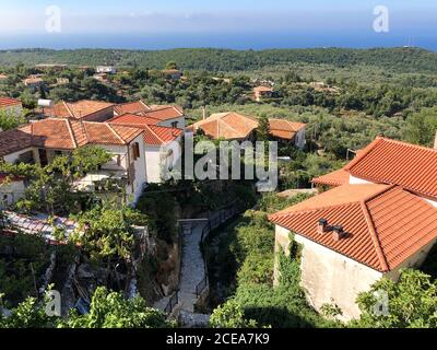 Village de Vuno, dans le sud de l'Albanie, Balkans Banque D'Images