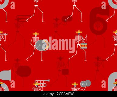 Jour de mort en arrière-plan au mexique. Motif de groupe de musique squelette sans couture. Homme mort avec instrument de musique. Crâne dans sombrero. Illustration de Vecteur