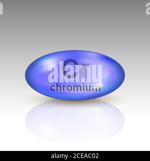 Icône de chrome. Capsule de pilule minérale. Conception de complexes vitaminés Illustration de Vecteur