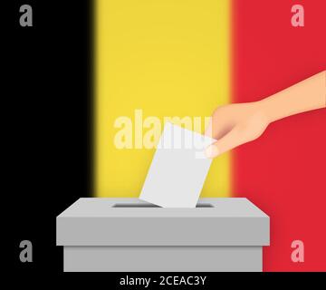 Belgique vote bannière électorale fond. Boîte de vote avec drapeau flou Illustration de Vecteur