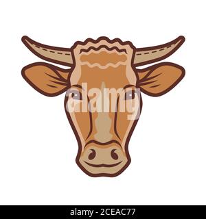 Joli symbole portrait de vache. Animaux de ferme, concept alimentaire Illustration de Vecteur