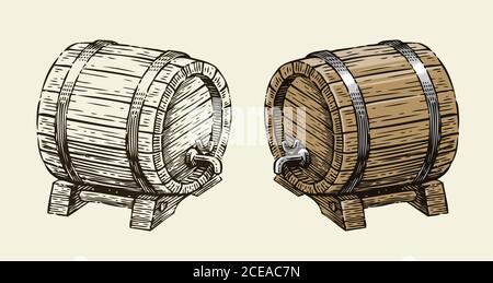 Corps en bois avec esquisse de robinet. Illustration vectorielle vintage dessinée à la main Illustration de Vecteur