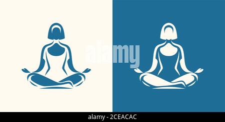 Logo yoga. Fille assise en position lotus, symbole de méditation Illustration de Vecteur