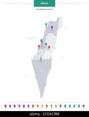 Carte Israël avec repères de localisation. Modèle vectoriel d'infographie, isolé sur fond blanc. Illustration de Vecteur