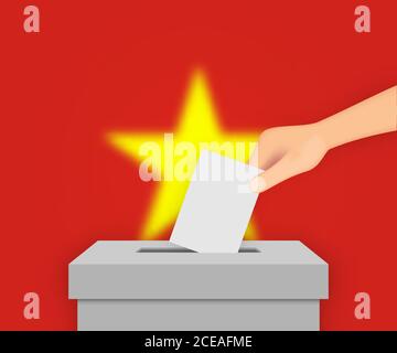 Fond de la bannière électorale du Vietnam. Boîte de vote avec drapeau flou Illustration de Vecteur