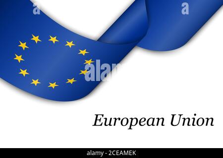 Ruban ou bannière agitant avec drapeau de l'Union européenne Illustration de Vecteur