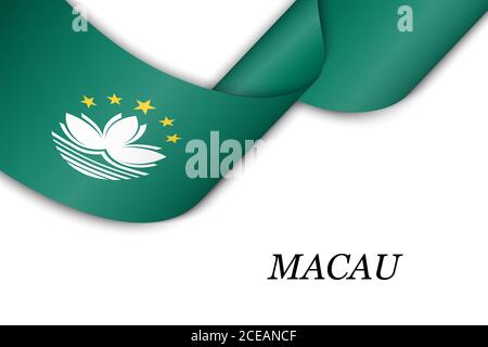 Ruban ou bannière ondulant avec drapeau de Macao Illustration de Vecteur