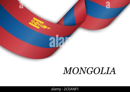 Ruban ou bannière agitant avec drapeau de la Mongolie Illustration de Vecteur