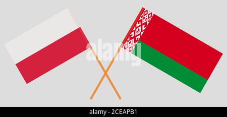 Drapeaux croisés de la Biélorussie et de la Pologne. Couleurs officielles. Proportion correcte. Illustration vectorielle Illustration de Vecteur