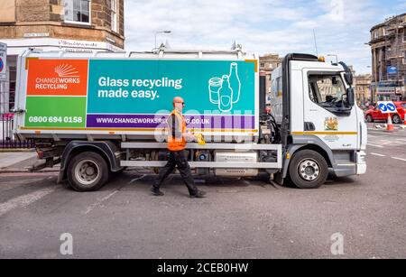 Le camion de recyclage Changeworks travaille à Édimbourg, en Écosse, au Royaume-Uni. Banque D'Images