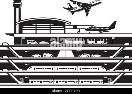 Concentrateur de transport à l'aéroport – illustration vectorielle Illustration de Vecteur