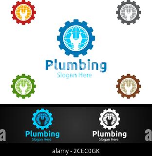 Logo Global Plumbing avec concept Water and Fix Home Illustration de Vecteur