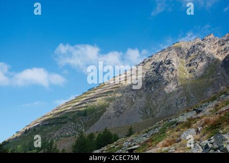 Barrières d'avalanche sur la pente des montagnes au-dessus du Simplon Pass en Suisse Banque D'Images