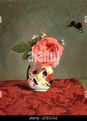 Caillebotte Gustave - jardin Rose et Blue Forget-Me-nots dans un Vase - École française - 19e siècle Banque D'Images