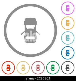 Icônes de couleur plate de l'indicateur de tableau de bord des portes arrière ouvertes dans contours arrondis sur fond blanc Illustration de Vecteur