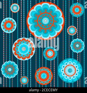 Motif abstrait coloré sans couture avec fleurs orange et turquoise Illustration de Vecteur