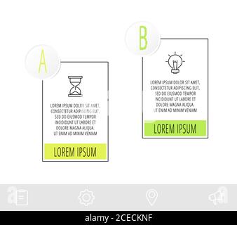 Modèle d'infographie en ligne fine avec 2 étapes, étiquettes. Infographies de concept d'entreprise moderne avec cercles pour brochure, diagramme, flux de travail, calendrier Illustration de Vecteur