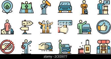 Icônes de randonnée de Hitchranking définir le vecteur plat Illustration de Vecteur