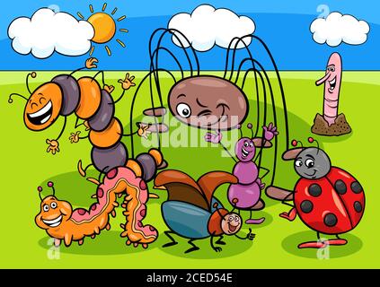 Cartoon Illustration of Insects and Bugs Animal Characters Group Stock Vector