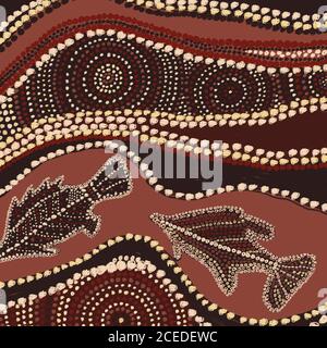 Décoration dans le style des aborigènes australiens. Banque D'Images