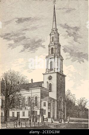 . Un gazetteer de l'état du Massachusetts : avec de nombreuses illustrations. Structuré de la pierre de Boxbury avec des finitions en grès, dans le style acharacaractéristique gothique. Son clocher mesure 236 pieds de haut, le plus haut de Boston. La première église de Boston (Unitarian), près de la même rue, a été utilisée pour la première fois à Decem-ber, 1868. C'est un bel édifice, particulièrement perceptible pour son porche de calèche fin. L'église Arlington Street Church (Unitarian) isa charmant bâtiment de calcaire brun dans le style anglais à l'époque Wren. Il a un intérieur frappant après le Corinthianorder. Dans sa tour est Banque D'Images