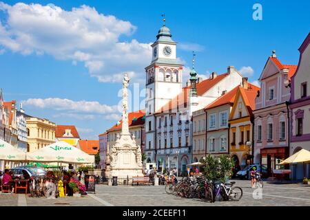 La vieille ville de Trebon, la place Masaryk, République tchèque. Banque D'Images
