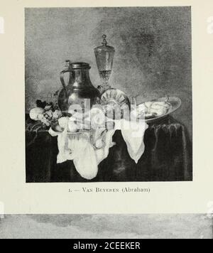 . Catalogue illustré de 100 peintures de vieux maîtres des écoles hollandaise, flamande, italienne, française et anglaise : appartenant à la Galerie Sedelmeyer, qui contient environ 1000 peintures originales d'artistes anciens et modernes. — sur une assiette de étain, à droite, un gros crabe.ensuite, un calice qui se trouve sur le côté. Derrière cela, un haut gobelet avec une couverture. Ensuite, un énorme tankard brillant. Avant cela, sur une assiette, deux citrons, un partiellement épluché. À proximité, un ruban bleu et autour de la boîte dorée. Sur la droite, les raisins, le pain et les fleurs. Signé sur le goblet.Canvas, 3 pieds. 6 1/2 Banque D'Images